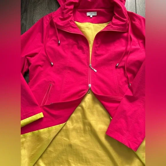 Luii for Anthropologie Fuchsia Travel Hooded Jacket Yellow Lining Size L NWOT - Picture 13 of 15